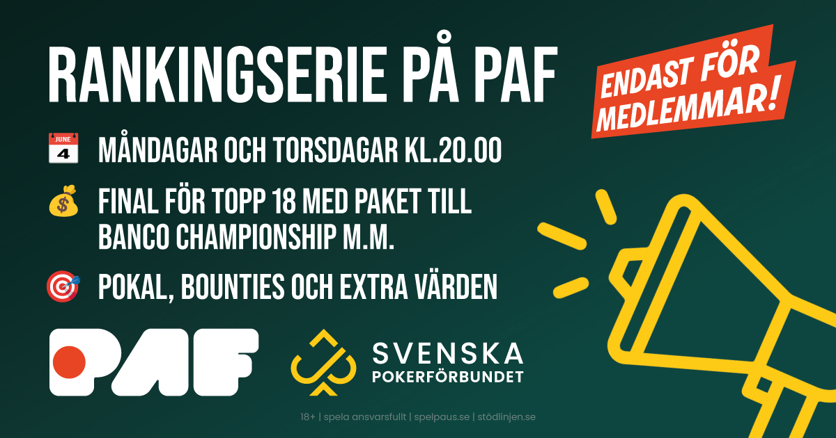 SvePof Banco Ranking hos Paf startar 4 juni